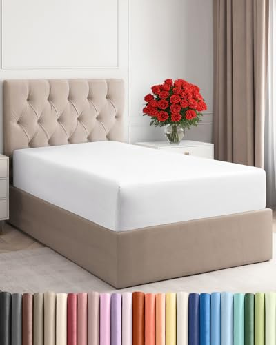 Twin Fitted Bed Sheet - Bottom Single Fitted Sheet Only - Ultra-Soft Hotel Luxury Bedding w/ 8-16 Inch Deep Pockets - Breathable, Cooling & Wrinkle Free - Easy-Care, Fade & Shrink Resistant - White