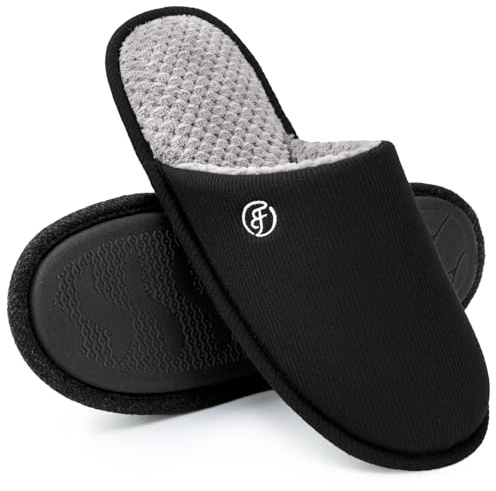 EverFoams Herren Strick Hausschuhe Leichter Memoryschaum Innen Pantoffeln,Schwarz,44/45 EU