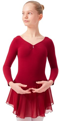 tanzmuster ® Ballettkleid Mädchen Langarm - Anna - (92-170) aus weichem Baumwollstoff mit Glitzersteinen und Chiffon Röckchen fürs Kinder Ballett Ballettbody