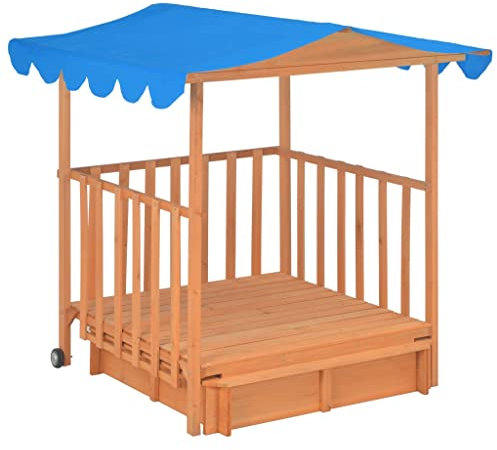 vidaXL Kids Outdoor Playhouse and Sandbox - Fir Wood Structure with Blue UV50 Protective Roof