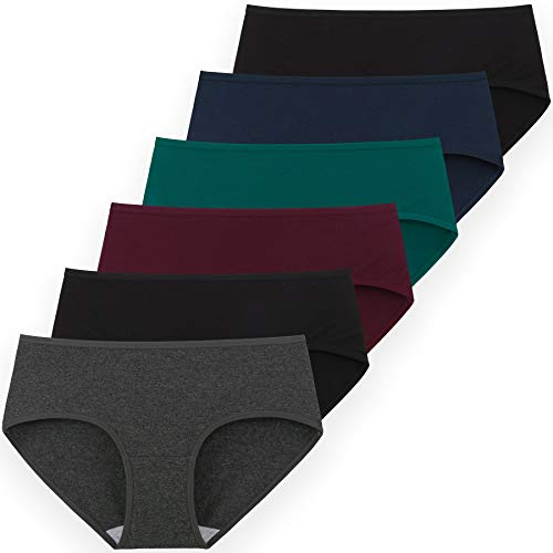 INNERSY Underbyxor dam bomull andas hipster underkläder basic bekväma trosor 6-pack, Sen höst, XXL