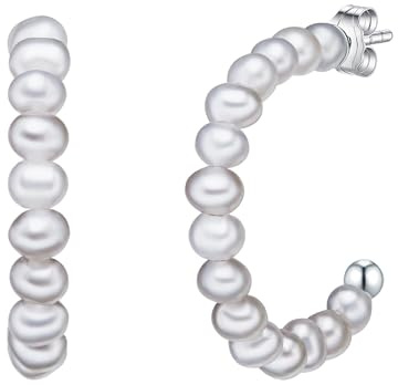 Valero Pearls Damen Creolen aus 925/- Sterling Silber mit Süßwasser-Zuchtperlen ca. 3,0-3,5 mm
