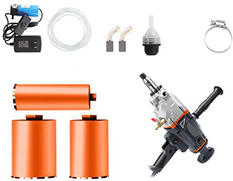 Hanchen Core Machine 200mm Concrete Machine 4300W Wet Handheld Electric Core Drill with Water Pump 220V for Concrete Cement Wall Red Brick (Three Drills)