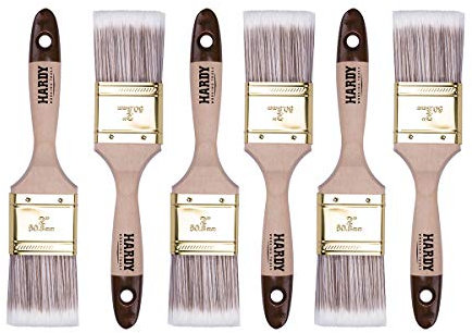 Hardy Working Tools 6 Stk. Flachpinsel-Set 50 mm Serie 45, Synthetik Lasurpinsel, Flachpinsel mit Naturholzgriff, Lackierpinsel mit Stahlzwinge