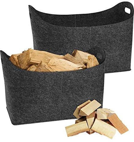 XMTECH 2 Stück Filztaschen Kaminholztasche Filz, Faltbar Kaminholzkorb Filztasche Shopper mit Verstärkten Griffen für Holz Zeitungen Kaminholz Filztasche - Anthrazit