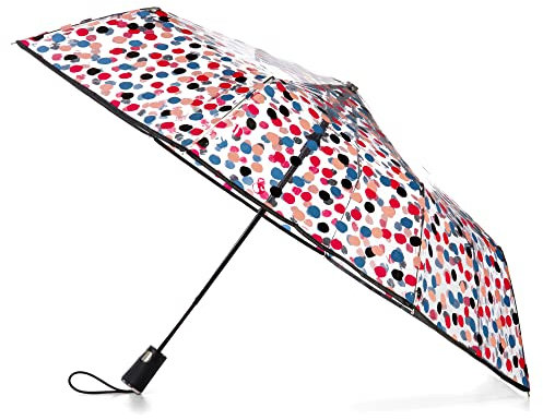 Totes Clear Canopy Automatic Open Foldable Umbrella, Clear Polka Dot, One Size, Women's and Men's Clear Canopy Automatic Open Foldable Umbrella
