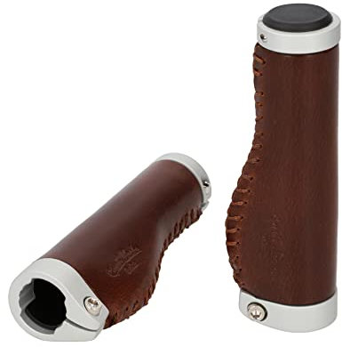 Gusti Lenkergriff Leder - Phil A. Griff Fahrrad Fahrradgriff Ledergriff Braun Leder Metallring Silber matt