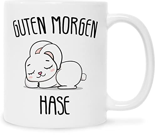 GRAVURZEILE Bedruckte Tasse mit Motiv - Guten Morgen Hase - Tasse mit niedlichem Häschen Kaninchen - Geschenk für Partner Freunde zum Geburtstag Valentinstag Weihnachten - Weiß