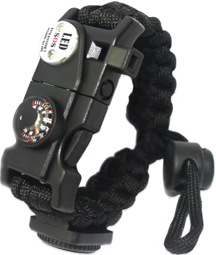 Daarcin 1pcs Survival Paracord Bracelet,Fire Starter,SOS Light, Compass,Thermometer, Whistle, Adjustable AK87 21 in 1,Outdoor Ultimate Survival Tactical Gear Set,Men