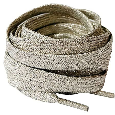BupiMufi Cordones planos de 9-10 mm de ancho con purpurina [ de material mejorado] resistentes a la rotura metálicos brillantes cordones de zapatos con diseño Bling, dorado claro, 120