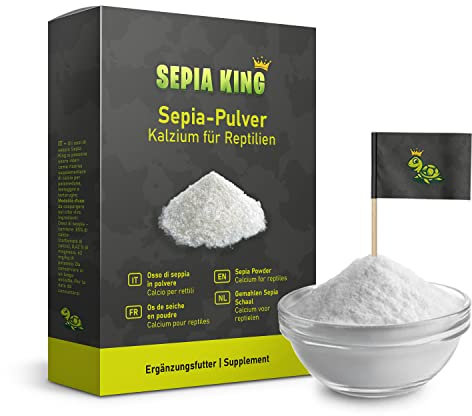 Sepia King - Sepia-Pulver - Kalzium für Schildkröten, Bartagame, Reptilien - gemahlene Sepiaschalen - Futter Bestäuben, Insekten - Futterkalk, Kalk Terrarium - 50g