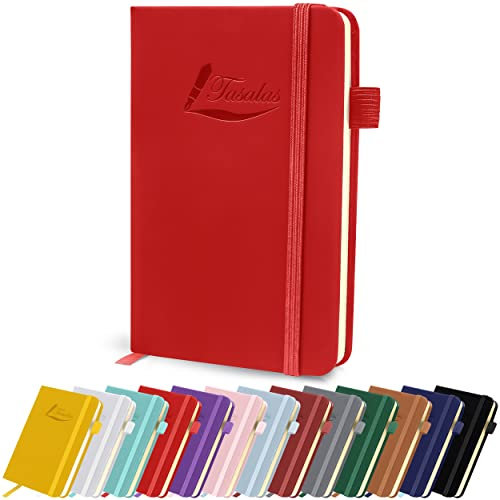 Tasalas Pocket Notebook Portable A6 Notebooks with Inner Pocket and Elastic Band - 80 GSM Lined Paper Notepad, 196 Pages (98 Sheets) Soft & Durable PU Leather Cover (Red)