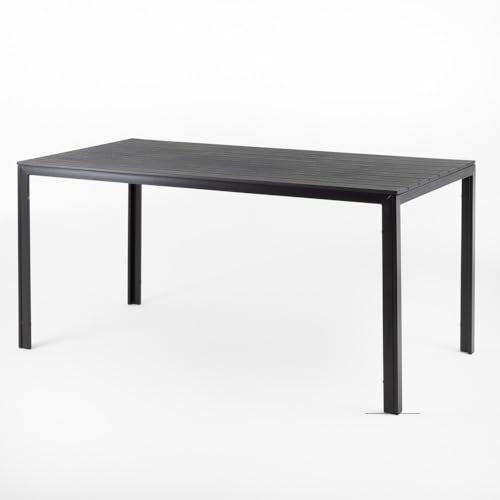 RATTATAN THOMAS - rechteckiger Gartentisch 156x78 mit Stahlgestell und hochwertiger Platte aus Polyethylen in raffiniertem Holzdesign (Anthrazit)