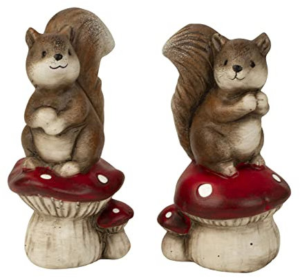 Geschenkestadl 6 Stück Eichhörnchen Figuren auf Fliegenpilz Dekofigur Garten Tierfigur Gartendeko Herbst