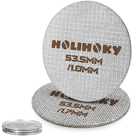 HOLIHOKY 2 Stück Puck Screen 54mm, 1.0mm/1.7mm Dicke, Espresso Sieb mit Acryl Aufbewahrungsbox, Wiederverwendbar Siebträger Sieb für Sage Siebträger 54mm, Edelstahl 316 150μm