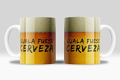 Taza 'Ojalá fuese Cerveza' regalo original - cerámica 355ml | Efecto cerveza