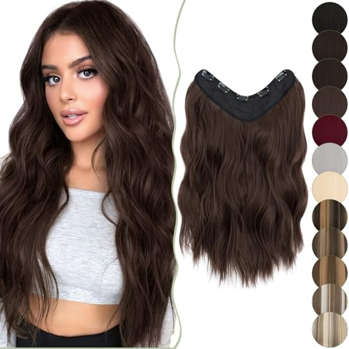 SEGO 45 cm Clip in Extensions 1 Teiliges SET 5 Clips U-FÖRMIG wie Echthaar Haarverlängerungen Haarteile Gewellt lockig günstig für Voller Kopf 160g Mittelbraun