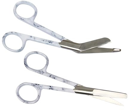 Krankenschwester Scheren Set MIT GRAVUR - Verbandschere Krankenschwester - Krankenschwester Zubehör - Krankenschwester Geschenk - Edelstahl Scharf - Abgerundete Spitze (Marmor)