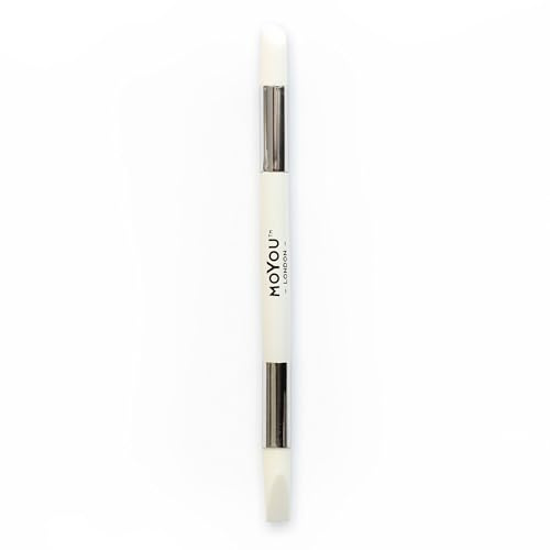 MOYOU LONDON Nail Art Double-Sided Sculpture Pen for Gel Polish - Brushes for Gel and Nail Wraps, Silicone Brushes and Cuticle Pusher for Art, Manicure Pen Tools - White
