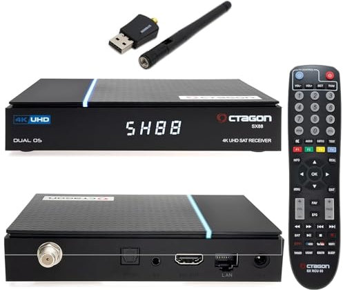 OCTAGON SX88 V2 4K UHD S2+IP 1xDVB-S2 E2 Linux Smart TV satellitare ricevitore + 600 Mbit WLAN, Multiboot SW: Define OS + E2 Linux, H.265, Sat to IP, lettore di schede, Multiroom, YouTube, Mediathek,