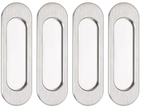 MOROBOR Selbstklebende, ovale Schiebetürgriffe, 4 Stück, gebürsteter Stahl, Aluminiumlegierung, bündig, stanzfreier Griff für Schiebetür, Fenster, Schränke, 10 cm