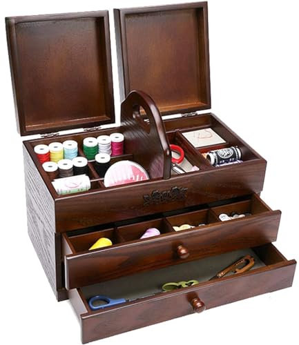 Nähkästchen Aus Holz, Nähkasten-Organizer Aus Holz Mit Nähset-Zubehör, Nähkorb Mit 2 Schubladen Und Fach, DIY-Nähwerkzeuge Für Zuhause, Damen, Herren
