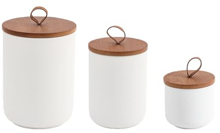 Shilanmei Pots de rangement en céramique avec couvercles hermétiques pour cuisine - Bocaux de cuisine avec joint d'étanchéité pour grains de café, sucre, épices et service au comptoir (Blanc 3 tailles