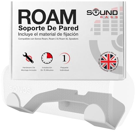 Sound Bass Roam Wall Mount Bracket, White, Single (1pc), Compatible with Sonos Roam, Roam 2 & Roam SL, Includes Mounting Kit, Designed in The UK