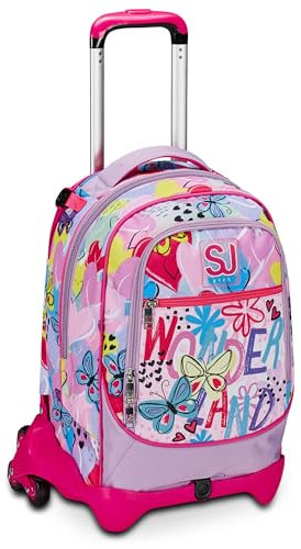 SJ Gang Trolley Scuola Jack 3 Ruote, Rosa, Magicance, 3 in 1, Triplo Uso, Zaino Con Carrello Sganciabile, Tasca Porta Borraccia e Crossover System, Zaino Scuola Elementare, Zaino Bambina