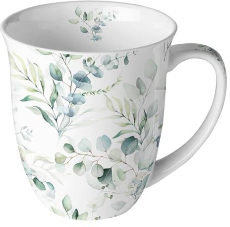 Ambiente Tasse naturelle feuilles d'eucalyptus en porcelaine. Tasse à motif pour la table dressée et comme cadeau, 0,4 l x H 10,5 cm