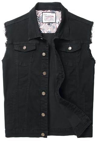 Ginsiom Men's Denim Vest,Sleeveless Jean Jacket Ripped Stretchy Distressed Battle Vest for Men Sleeve Less Outerwear(938Black,L)