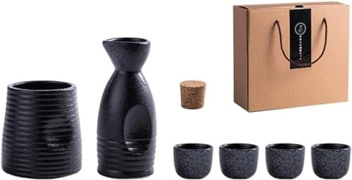 Japanese Sake Cup Set Sake Set 6-Piece with Warmer Ceramic with Gift box packaging,E (C)