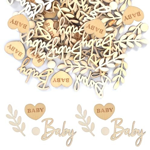 70 Pcs Confeti Baby Shower, Confeti Mesa Bautizo, Confeti Madera de Baby, Confeti Hojas, Confeti Decoracion Mesa, Revelacion Genero Bebe, para Niña, Niño