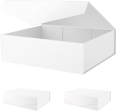 PKGMAGIC 3 Geschenkboxen, extra groß, 41,4 x 36,07 x 12,7 cm, extra große Geschenkboxen mit Deckel, Geschenkboxen für Kleidung und große Geschenke (weiß)