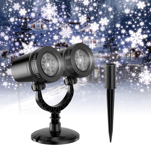 SATXTREM 2024 Projecteur LED de flocon de neige à double tête amélioré, IP65 Projecteur LED de flocon de neige de Noël, rotation à 180°, projecteur de lumière de Noël pour intérieur, patio