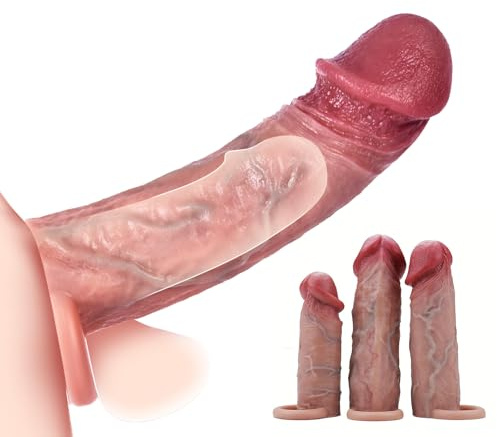 LZYLWC Realistische hohle Penishülle mit Hodenring, verdickte Cock Sleeve Penis Sleeve für Penisvergrößerung und Zeit Verlängern Penis Vergrößerung G-Punkt Extender Sexspielzeug(M)