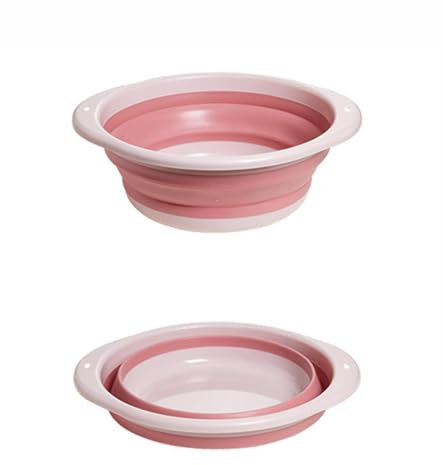 Folding Hand Wash Basin Multi-Functional Collapsible Washing Up Bowl Portable Washbasin Outdoor Travel Water Storage Basin (Pink, M)