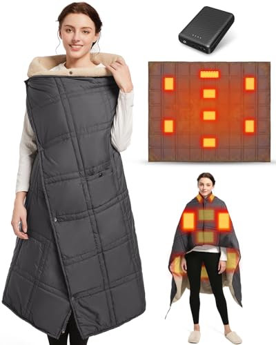 FERNIDA Manta eléctrica con calefacción eléctrica, bufanda portátil con banco de energía para hombres y mujeres, 150 x 120 cm, manta térmica cálida de Sherpa, color negro