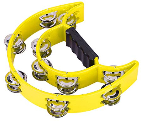 Jingles à Double Rangée, Clochette à Main, Tambourin, Instrument de Musique à Percussion, Instrument de Musique pour Enfants et Adultes (YELLOW)