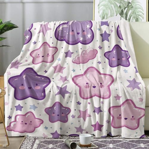 ZDABAOEC Kuscheldecke Flauschig Cartoon Sterne Decke, Fleecedecke 220x240, Sofadecke & Couchdecke, Weiche Kuschelige Wohndecke Blanket, XXL Groß Decken für Sofa Couch
