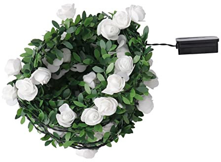 BUGUUYO 1ensemble Guirlande Lumineuse LED Forme De Roses Artificielles Décoration Solaire Extérieur avec Lumières Blanches Vigne Suspendue pour Noël Et Événements Décoratifs