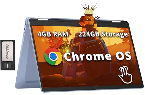 HP Chromebook x360 Laptop con pantalla táctil FHD de 14 pulgadas, procesador Intel N100, 4 GB de RAM, 224 GB de almacenamiento (64 GB eMMC + 160 GB de estación de acoplamiento), gráficos Intel UHD