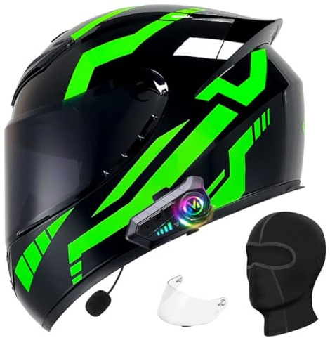 SYEBVTQ Bluetooth Full Face Motorcycle Helmet, Integrated Bluetooth Helmet, with Sun Visor ECE/DOT Approved Motorbike Full Face Flip Up Helmet for Adults Moto Street Bike Racing Helmet