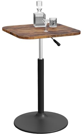 MAHANCRIS Mesa de Bar, Mesa Alta Ajustable en Altura Entre XX y XX cm y Giratoria 360º, Mesa de Cóctel con Base, Mesa Alta de Cocina, para Salón, Bar, Pub, Marrón Vintage y Negro ABTHR5501