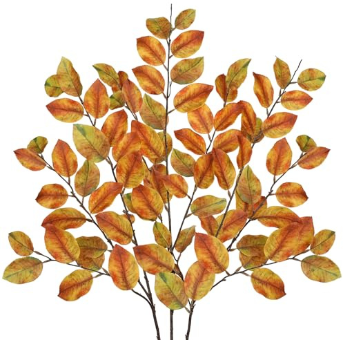 Arborus 3 STK 105 cm Deko Zweige Herbst Kunstpflanzen Zweig Herbstdeko für Vase Künstliche Buche Zweige Gelb Kunstlaub Blätterzweige zum Basteln Tisch Regal Fensterbank Balkon Kamin Deko