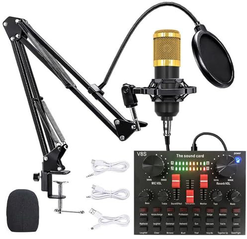 Tarjeta de sonido en vivo, tarjeta de efectos de sonido V8S con 16 efectos de mezclador DJ, 16 efectos de sonido en vivo, 8 modos divertidos, placa de sonido externa USB de audio karaoke portátil,