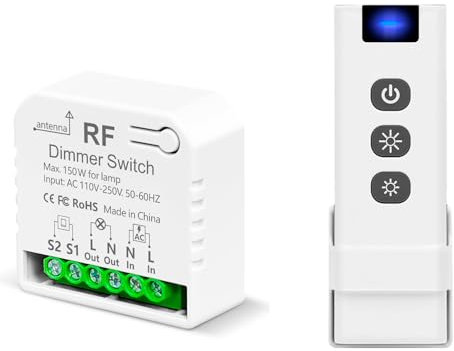 Tedeligo Wireless Dimmer light switch with remote controls, AC220V Dimmable switch control for LED and Halogen, Dimmable 50-200 VA/ 10W-150W,Compatible with wall panel dimmer switches(No need wifi)