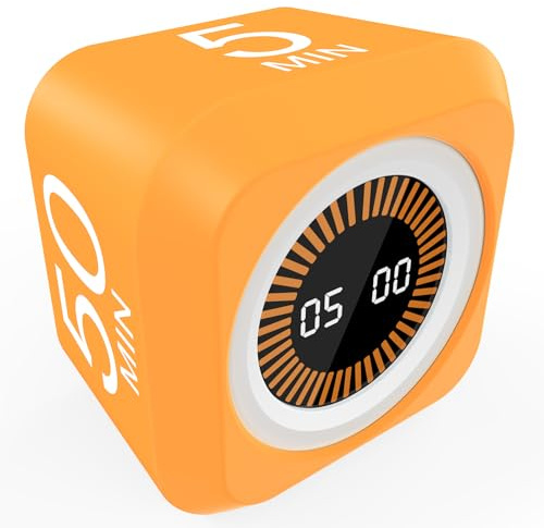 Pomodoro - Temporizador visual giratorio de 5/25/10/50 minutos preestablecido + cuenta regresiva personalizada, temporizador de cubo de productividad de escritorio con sensor de gravedad, cubierta de
