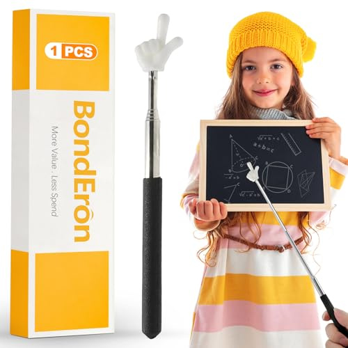 BondEron Teleskop Zeigestab Ausziehbar 21-68cm Edelstahl, Pointer Stick Fingerpointer für Lehrer Präsentationen Klassenzimmer Schule Vortrag, Schwarz