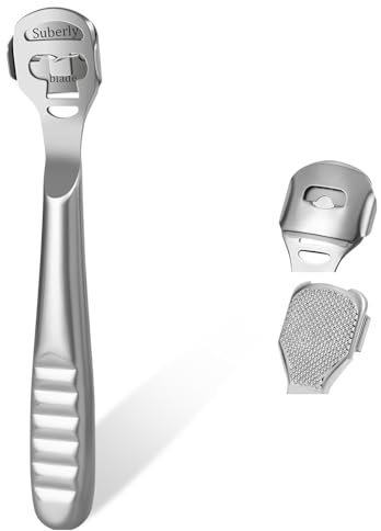 URAQT Stainless Steel Foot File, Corn and Callus Remover Foot File Pedicure Tool Includes 10 Replacement Heads Heel Scrubber Scraper, Corn Plane, Footcare(Silver)